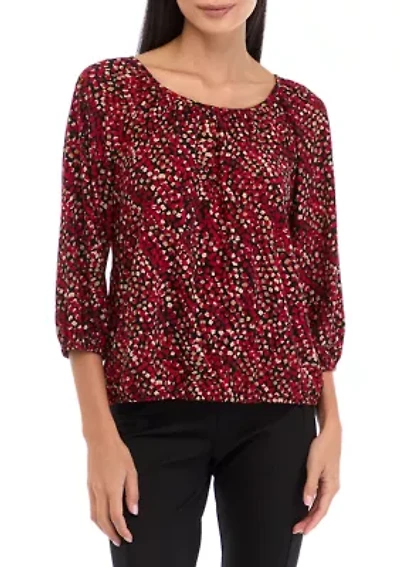 Petite 3/4 Peasant Top with Elastic Hem