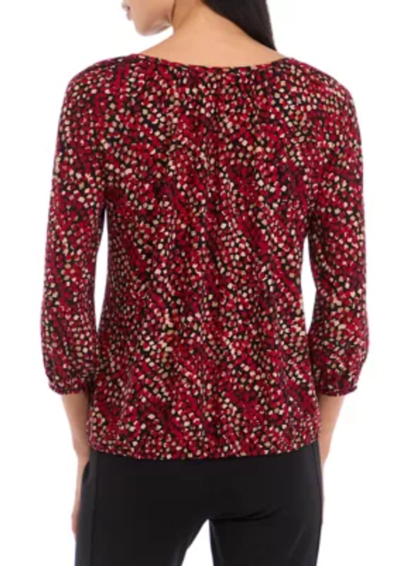 Petite 3/4 Peasant Top with Elastic Hem