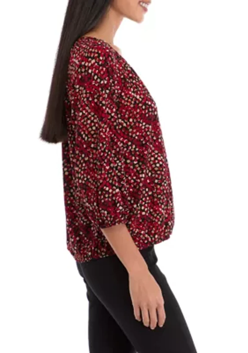 Petite 3/4 Peasant Top with Elastic Hem