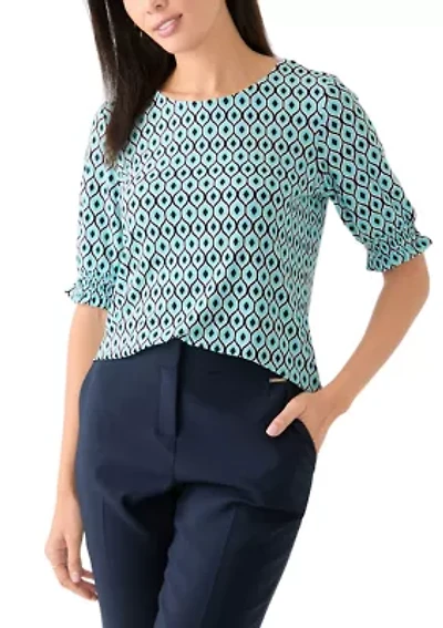 Women's Elbow Ruffle Sleeve Printed Top