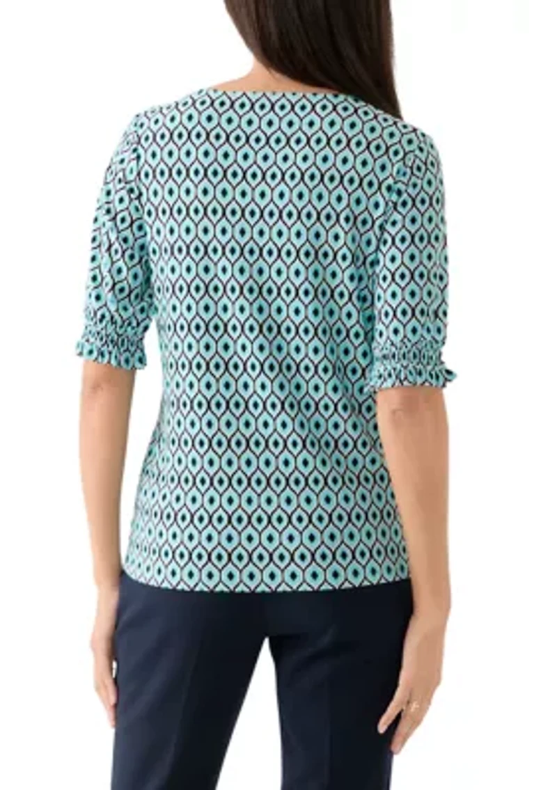 Women's Elbow Ruffle Sleeve Printed Top