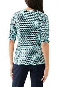 Women's Elbow Ruffle Sleeve Printed Top
