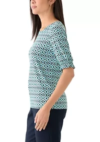 Women's Elbow Ruffle Sleeve Printed Top