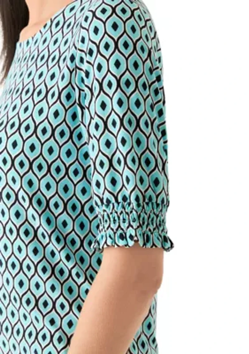 Women's Elbow Ruffle Sleeve Printed Top