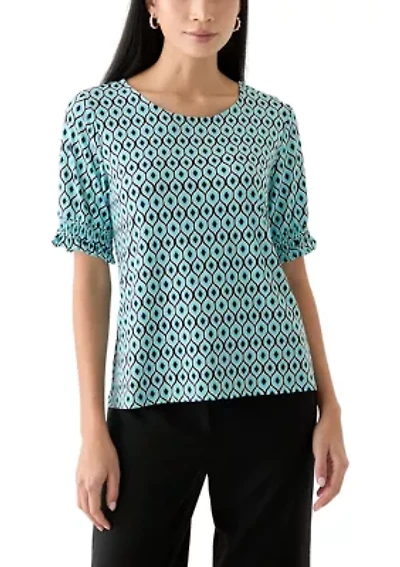 Petite Elbow Sleeve Smocked Cuff Blouse