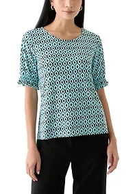 Petite Elbow Sleeve Smocked Cuff Blouse