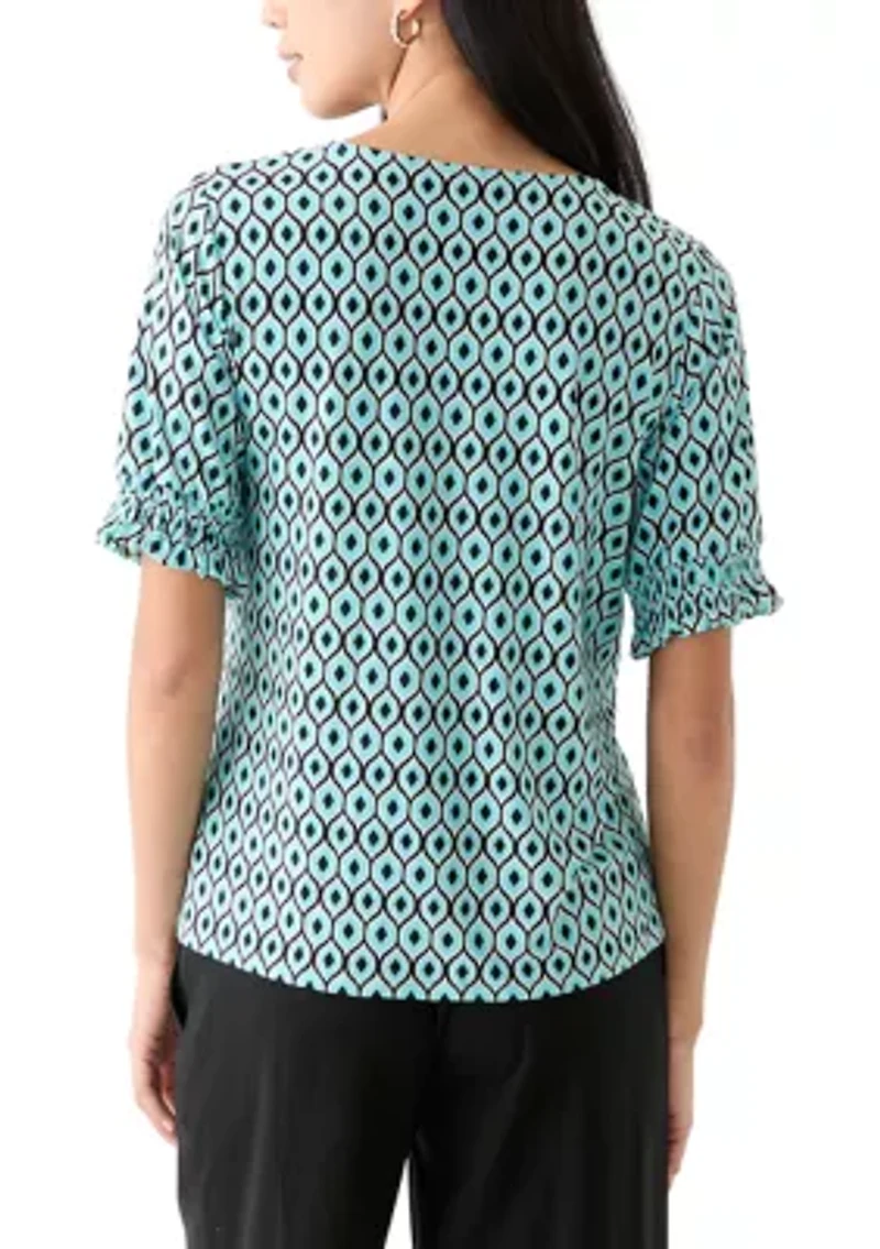 Petite Elbow Sleeve Smocked Cuff Blouse