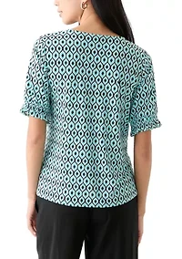 Petite Elbow Sleeve Smocked Cuff Blouse