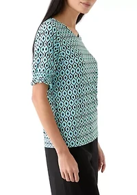 Petite Elbow Sleeve Smocked Cuff Blouse