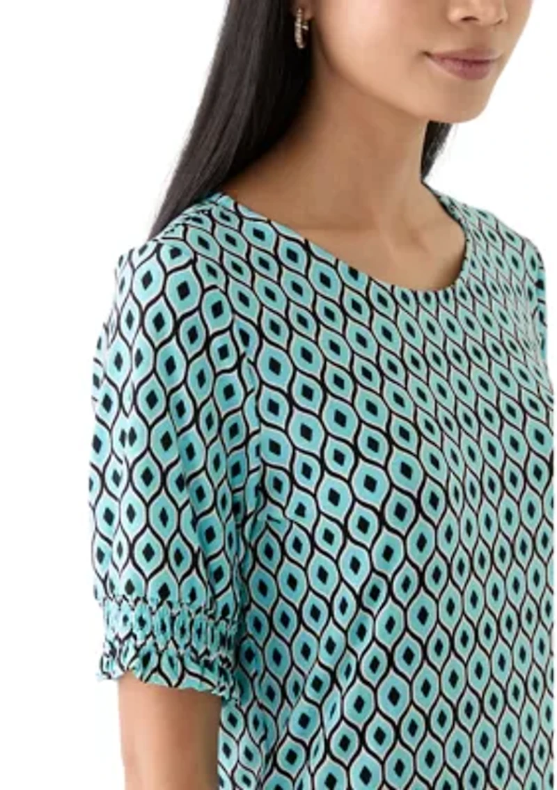 Petite Elbow Sleeve Smocked Cuff Blouse