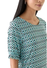 Petite Elbow Sleeve Smocked Cuff Blouse