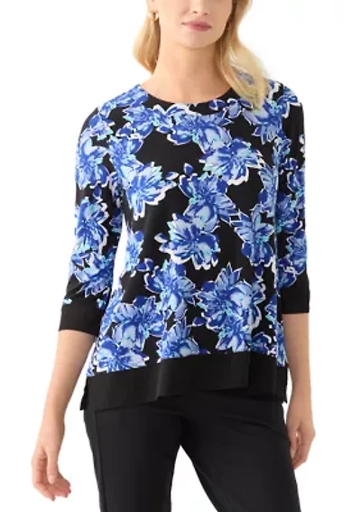 Petite 3/4 Sleeve Tunic Top with Combo Blocking