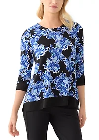 Petite 3/4 Sleeve Tunic Top with Combo Blocking
