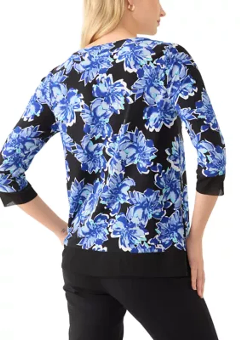Petite 3/4 Sleeve Tunic Top with Combo Blocking