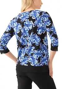 Petite 3/4 Sleeve Tunic Top with Combo Blocking