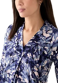 Women's Long Sleeve Printed Ruffle V-Neck Top