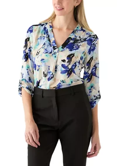 Women's Long Sleeve V-Neck Printed Tunic Top