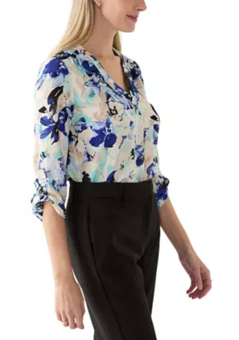 Women's Long Sleeve V-Neck Printed Tunic Top