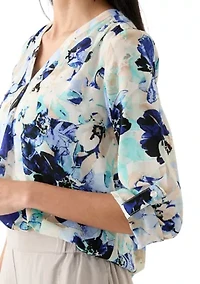 Petite Printed Roll Tab Sleeve Top