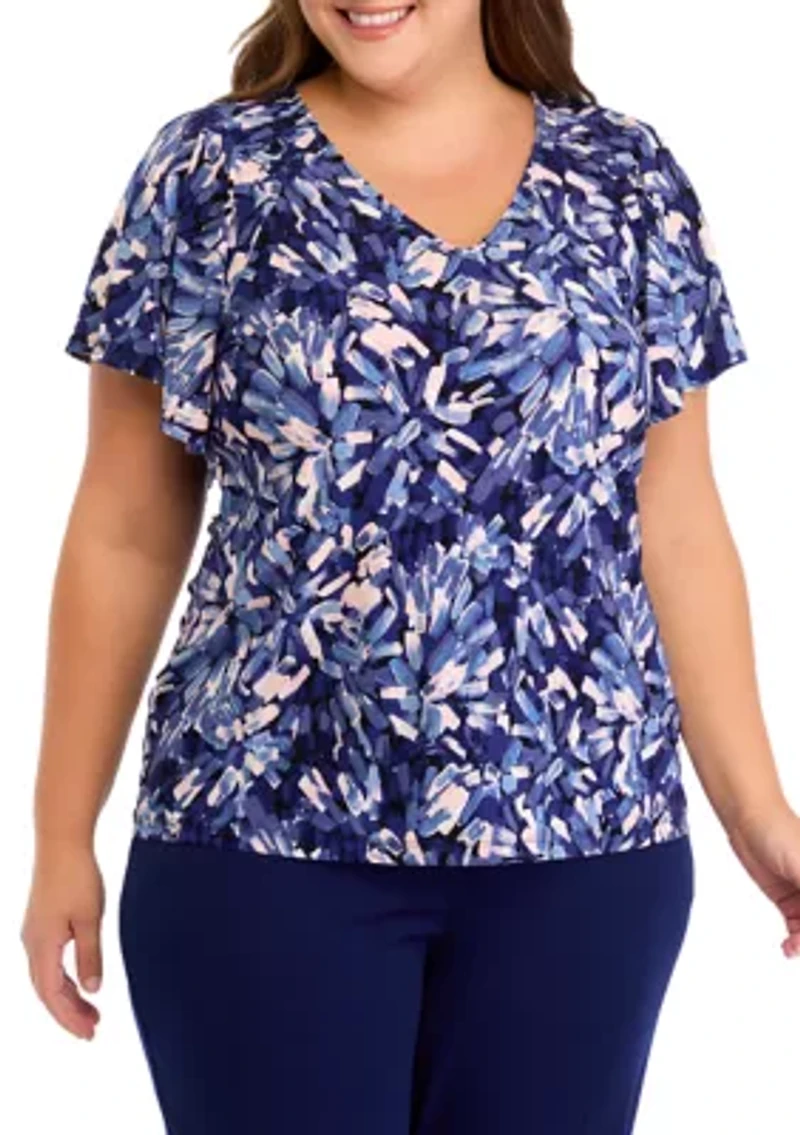 Plus Short Sleeve Pleated Top