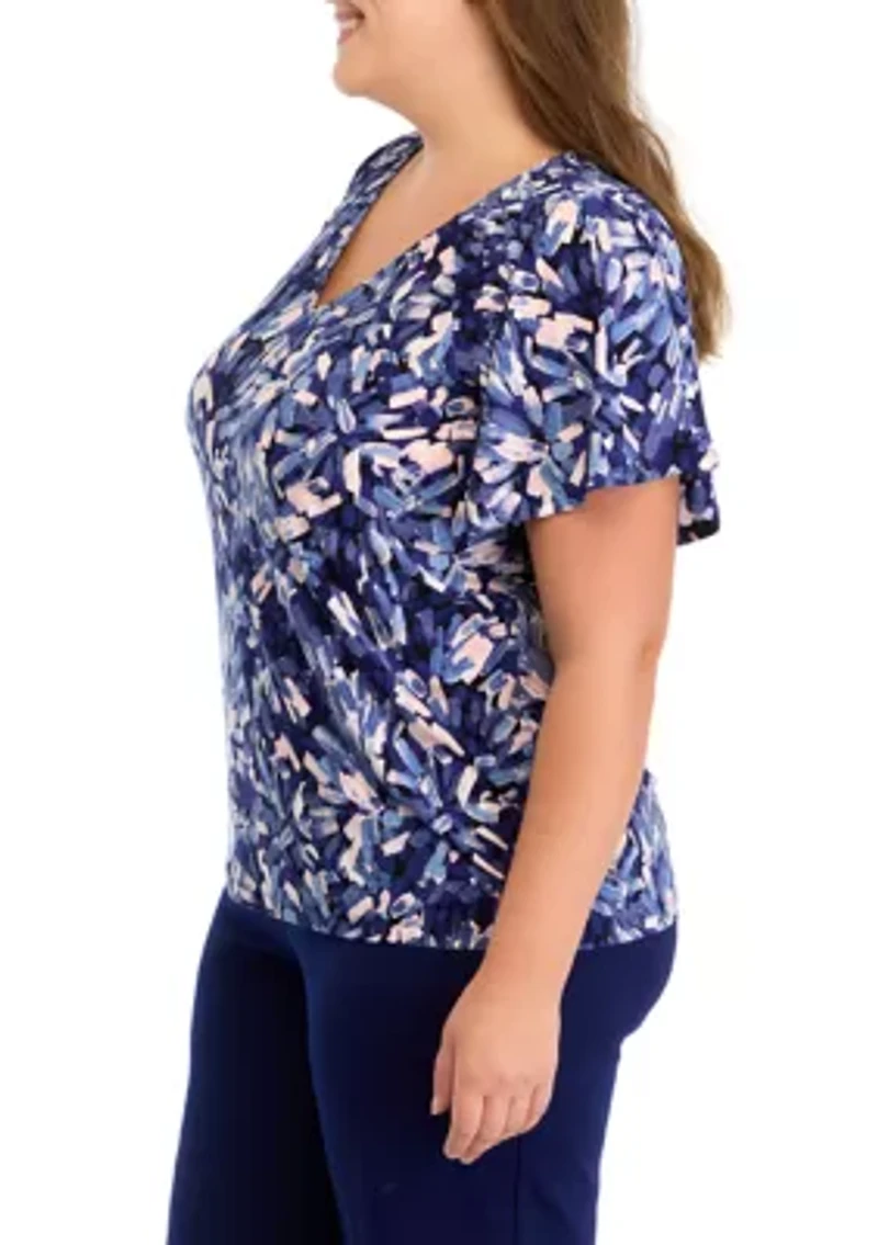 Plus Short Sleeve Pleated Top