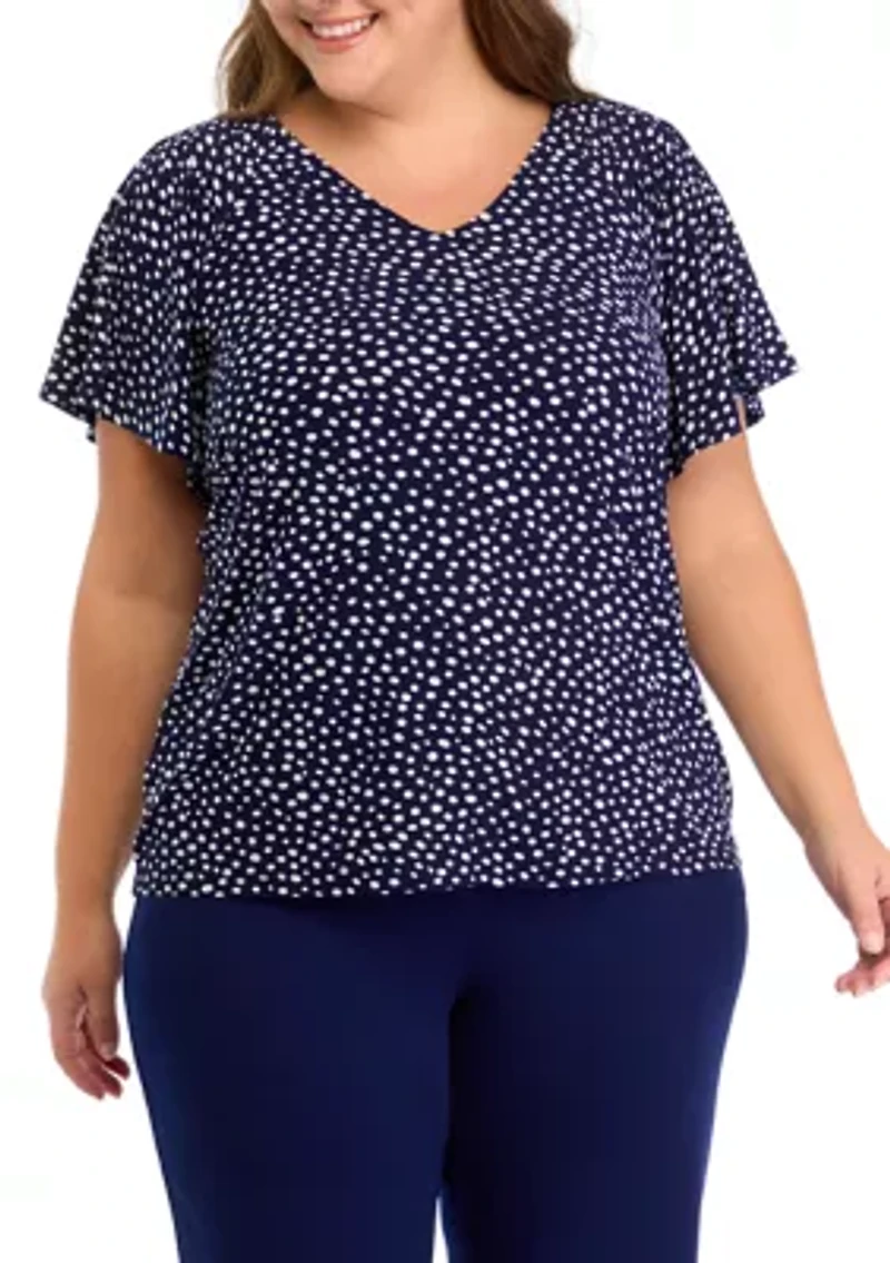 Plus Short Sleeve Pleated Top