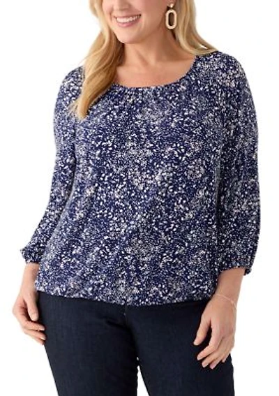 Plus 3/4 Sleeve Knit Shirred Peasant Top