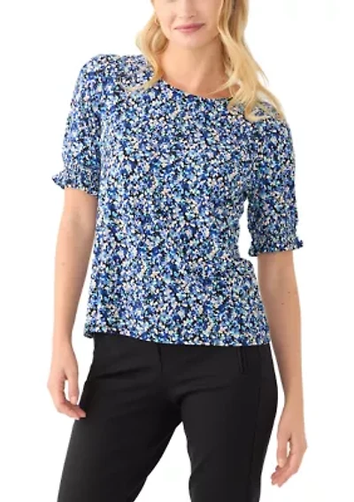 Petite Elbow Sleeve Smocked Cuff Blouse
