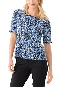 Petite Elbow Sleeve Smocked Cuff Blouse
