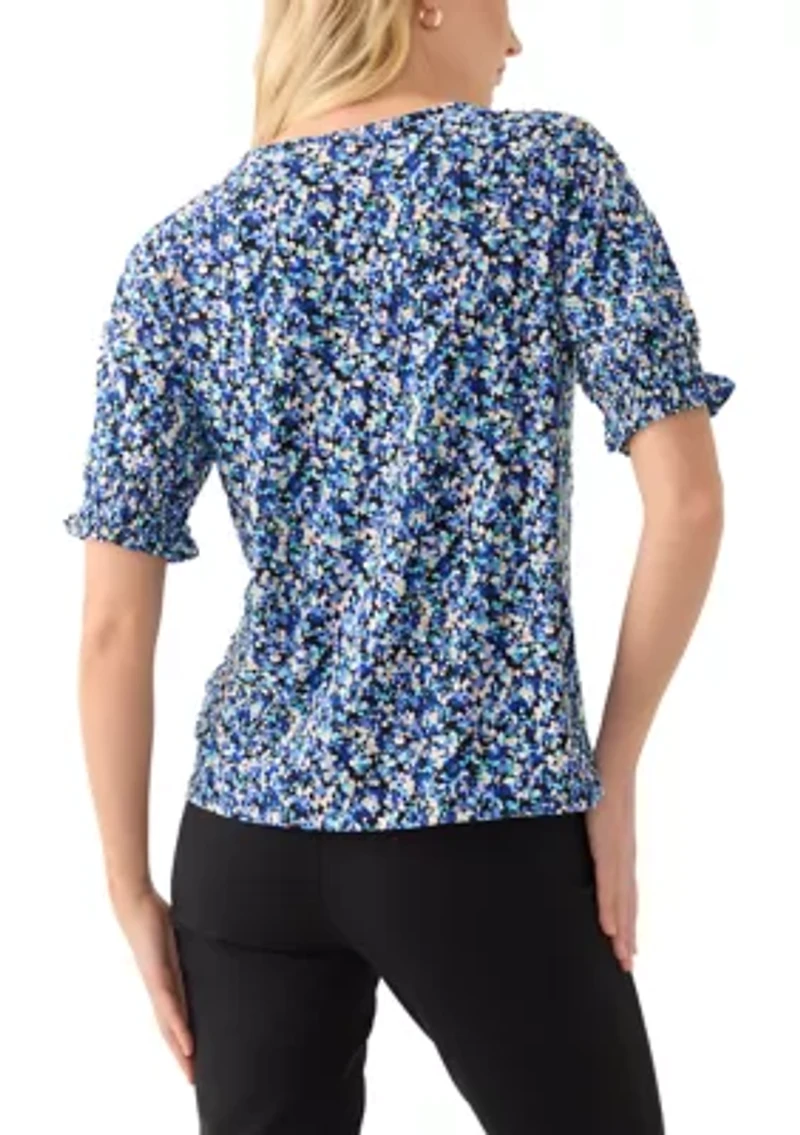 Petite Elbow Sleeve Smocked Cuff Blouse