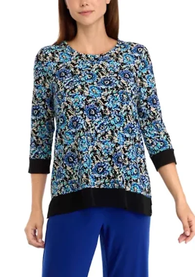 Petite 3/4 Sleeve Tunic Top with Combo Blocking
