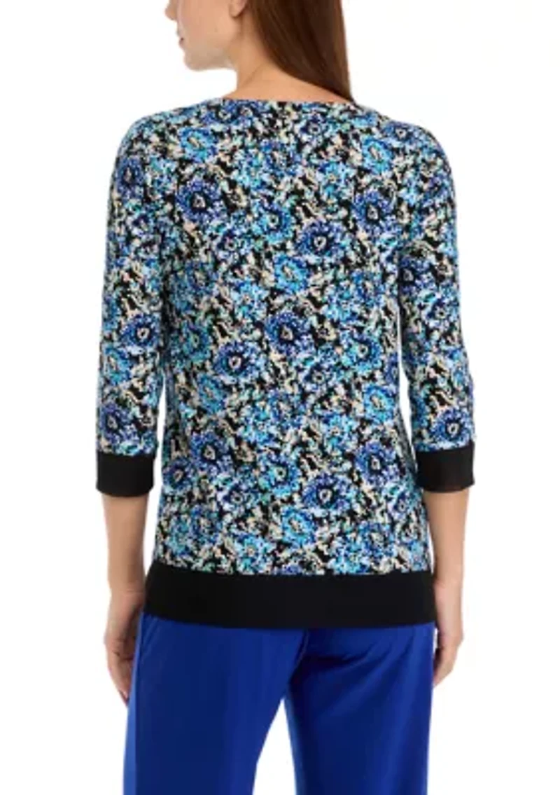 Petite 3/4 Sleeve Tunic Top with Combo Blocking