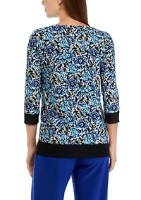 Petite 3/4 Sleeve Tunic Top with Combo Blocking