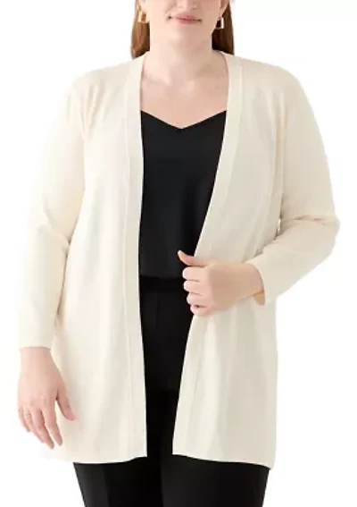 Plus Side Slit Open Front Cardigan