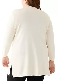 Plus Side Slit Open Front Cardigan