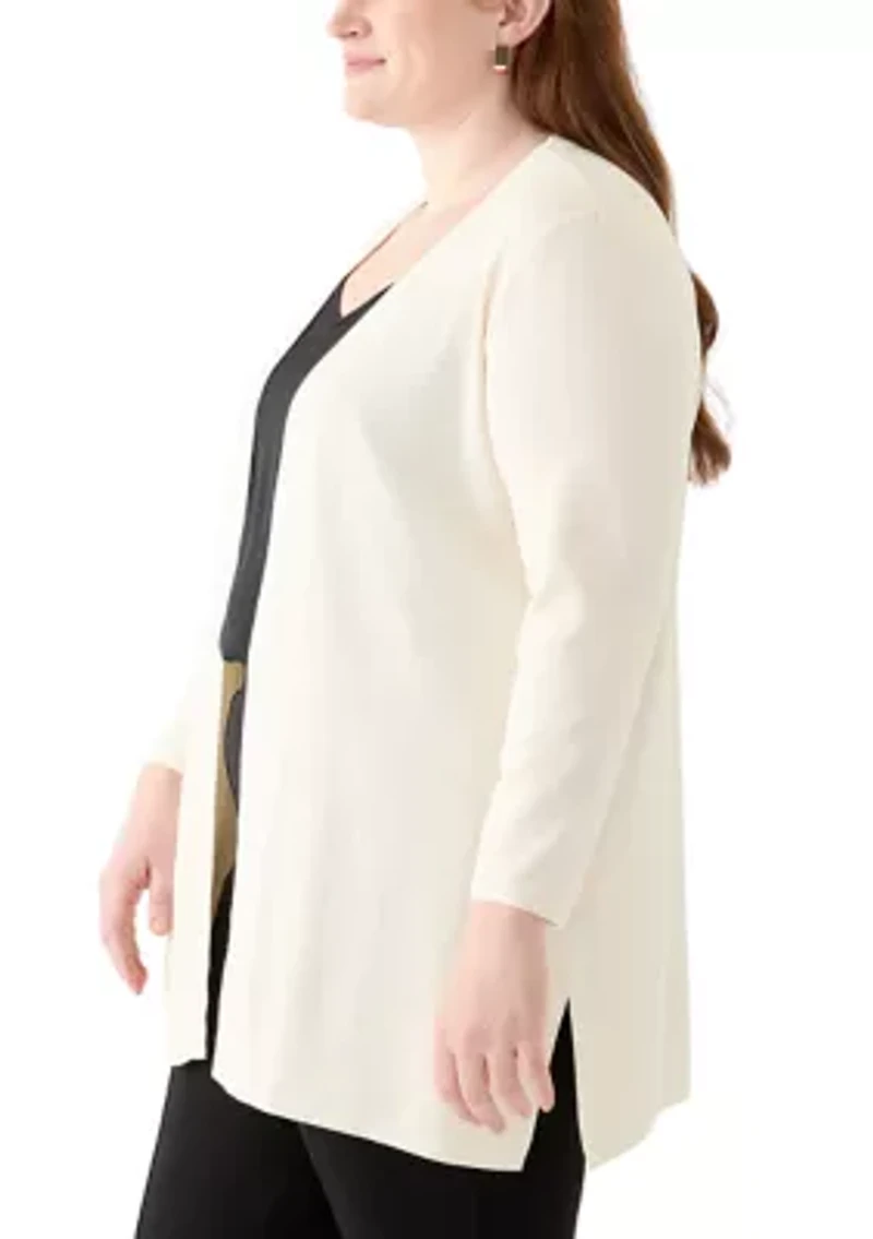 Plus Side Slit Open Front Cardigan
