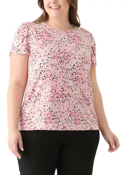 Plus Tulip Sleeve Printed Top