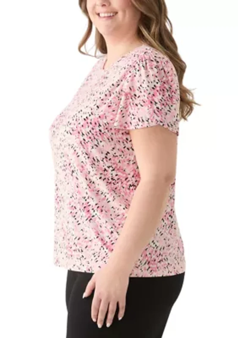 Plus Tulip Sleeve Printed Top