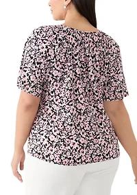 Plus Printed Drape Sleeve Blouse