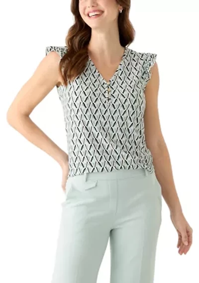 Women's Ruffle Sleeve Printed Top