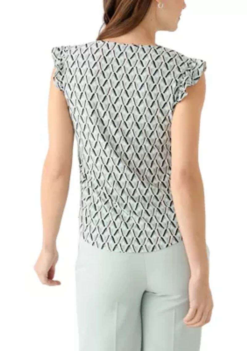 Women's Ruffle Sleeve Printed Top