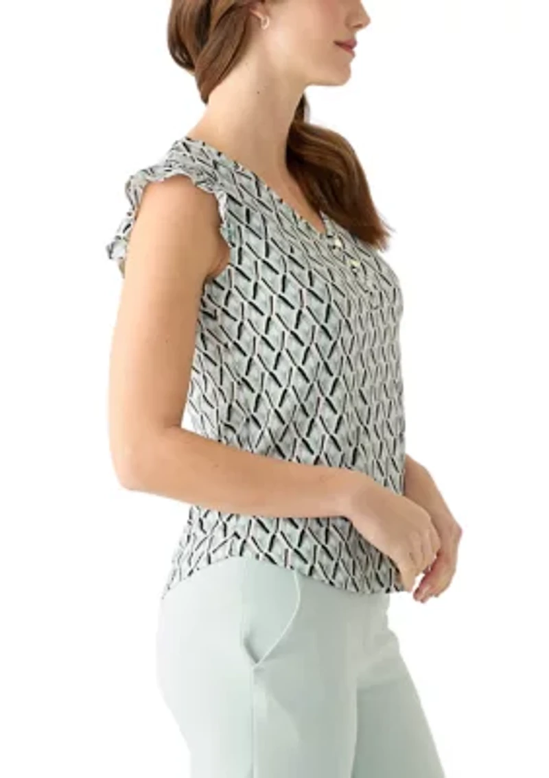 Women's Ruffle Sleeve Printed Top