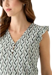 Women's Ruffle Sleeve Printed Top