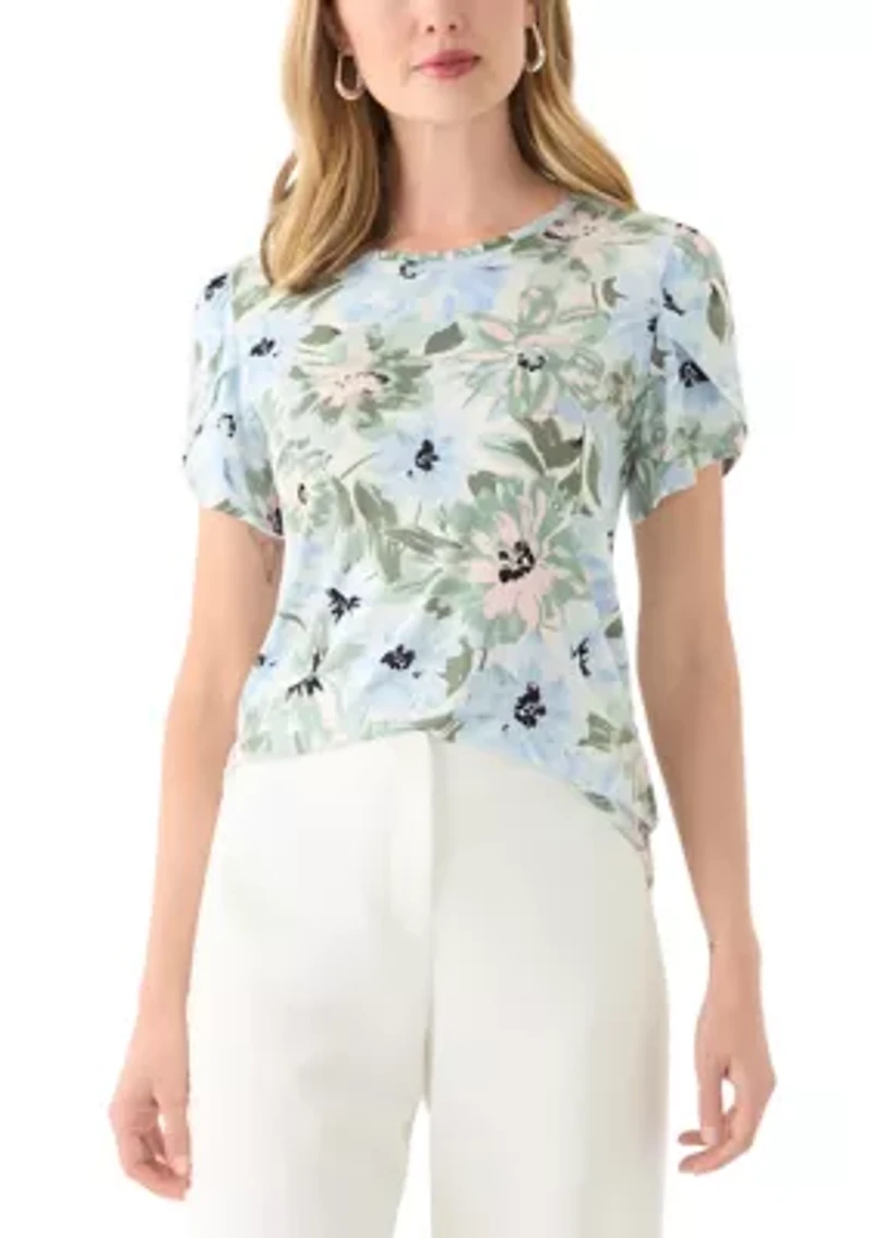 Petite Short Gathered Tulip Sleeve Top