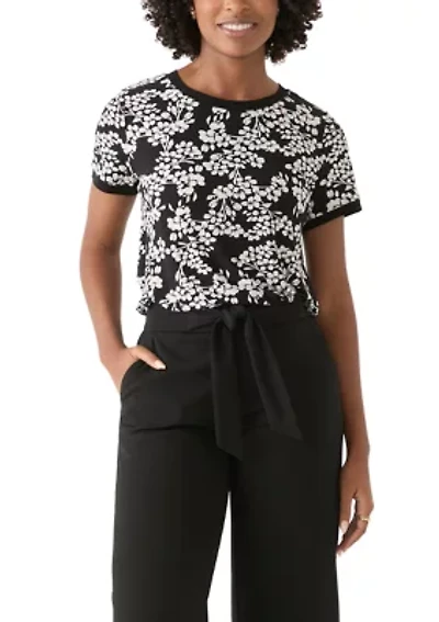 Petite Short Sleeve Button Back Top
