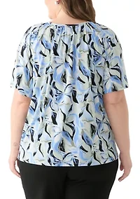 Plus Elbow Raglan Sleeve Printed Peasant Top