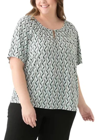 Plus Elbow Raglan Sleeve Printed Peasant Top