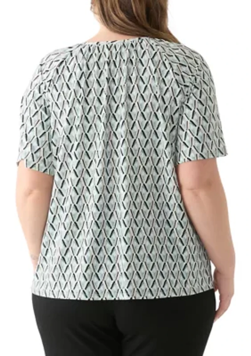 Plus Elbow Raglan Sleeve Printed Peasant Top