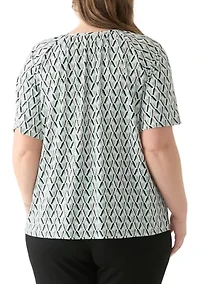 Plus Elbow Raglan Sleeve Printed Peasant Top