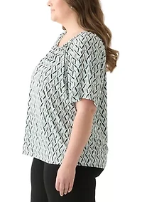 Plus Elbow Raglan Sleeve Printed Peasant Top